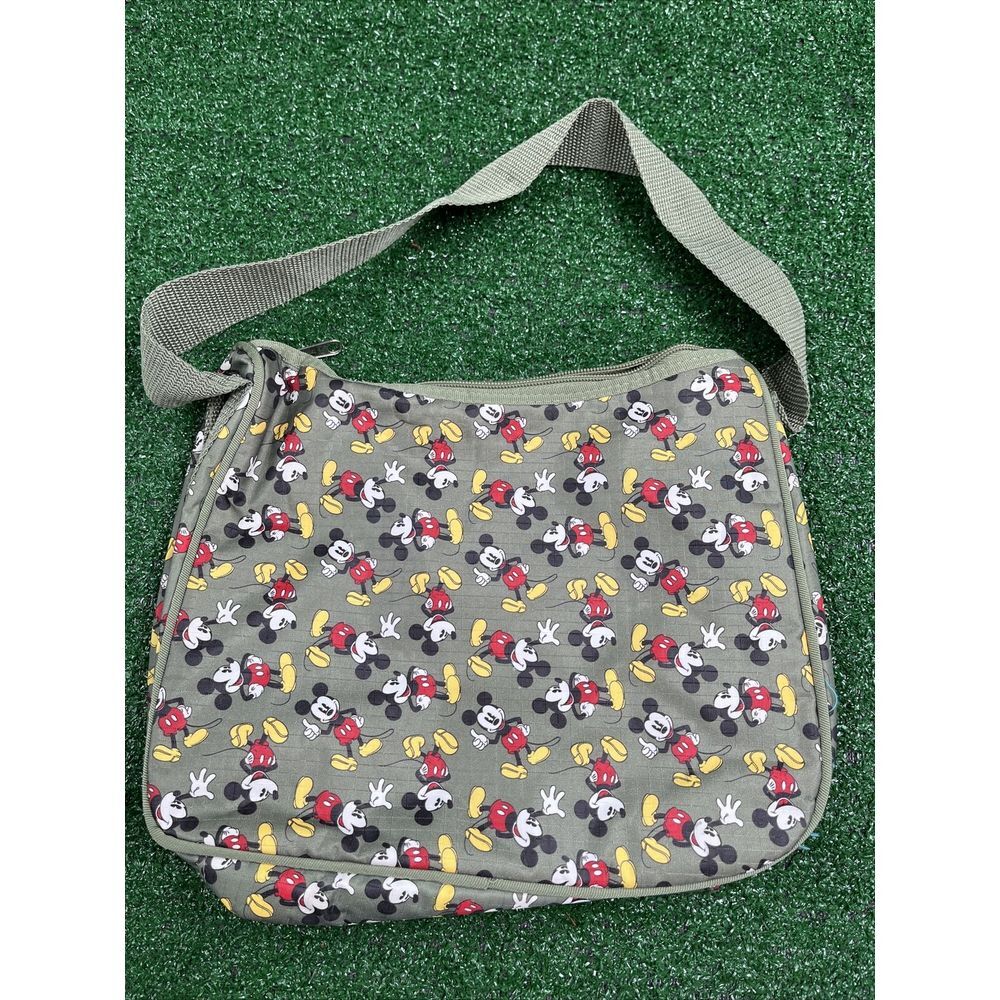 Disney‎ Mickey Mouse Purse Olive Green Nylon Wide Strap Shoulder Bag